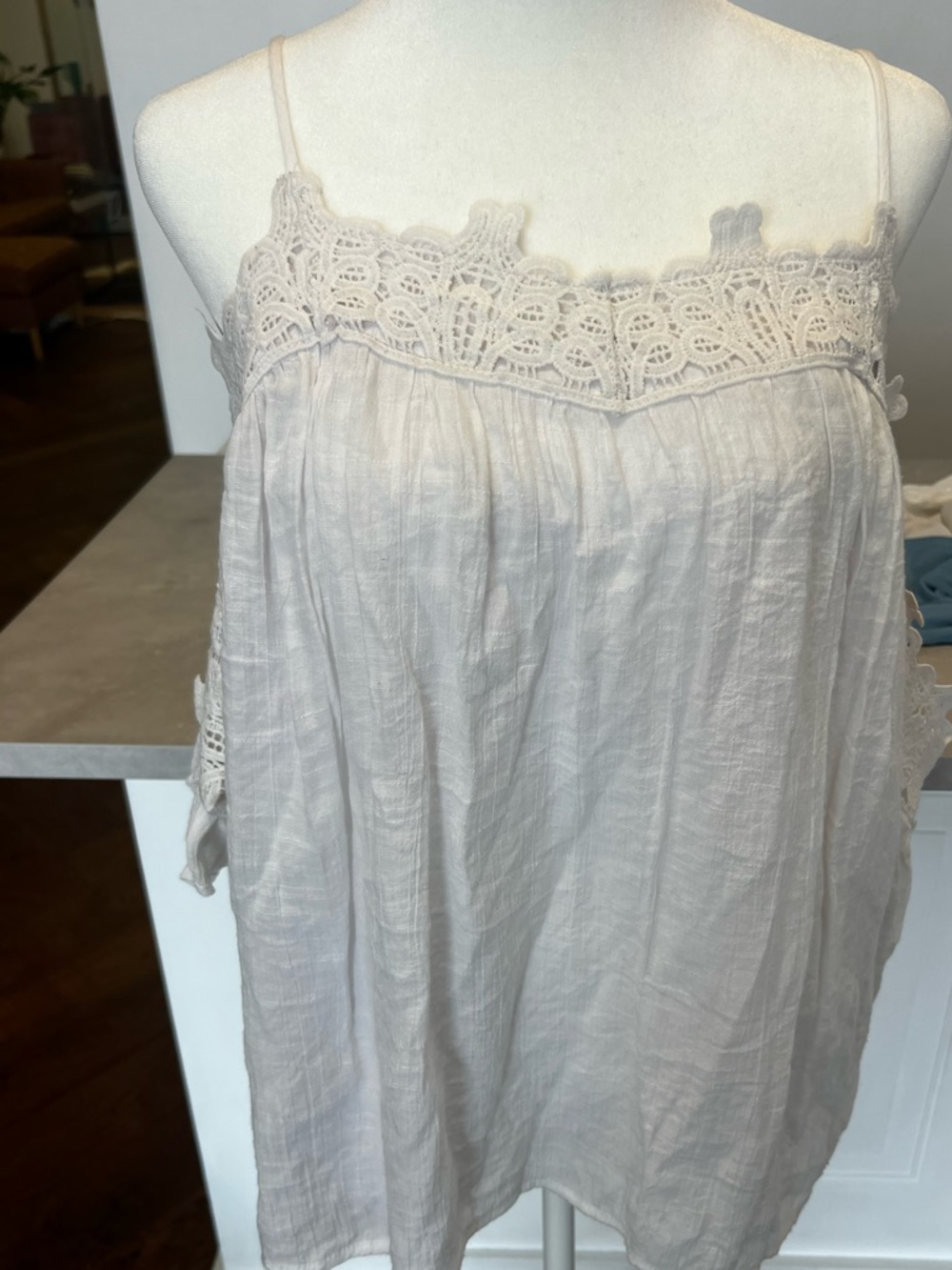 Blue Rain White Lace-Trimmed Off The Shoulder Top